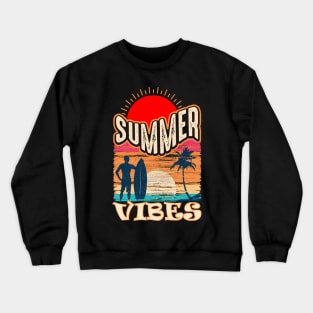 Summer Vibes sunset and palms Surfing Crewneck Sweatshirt